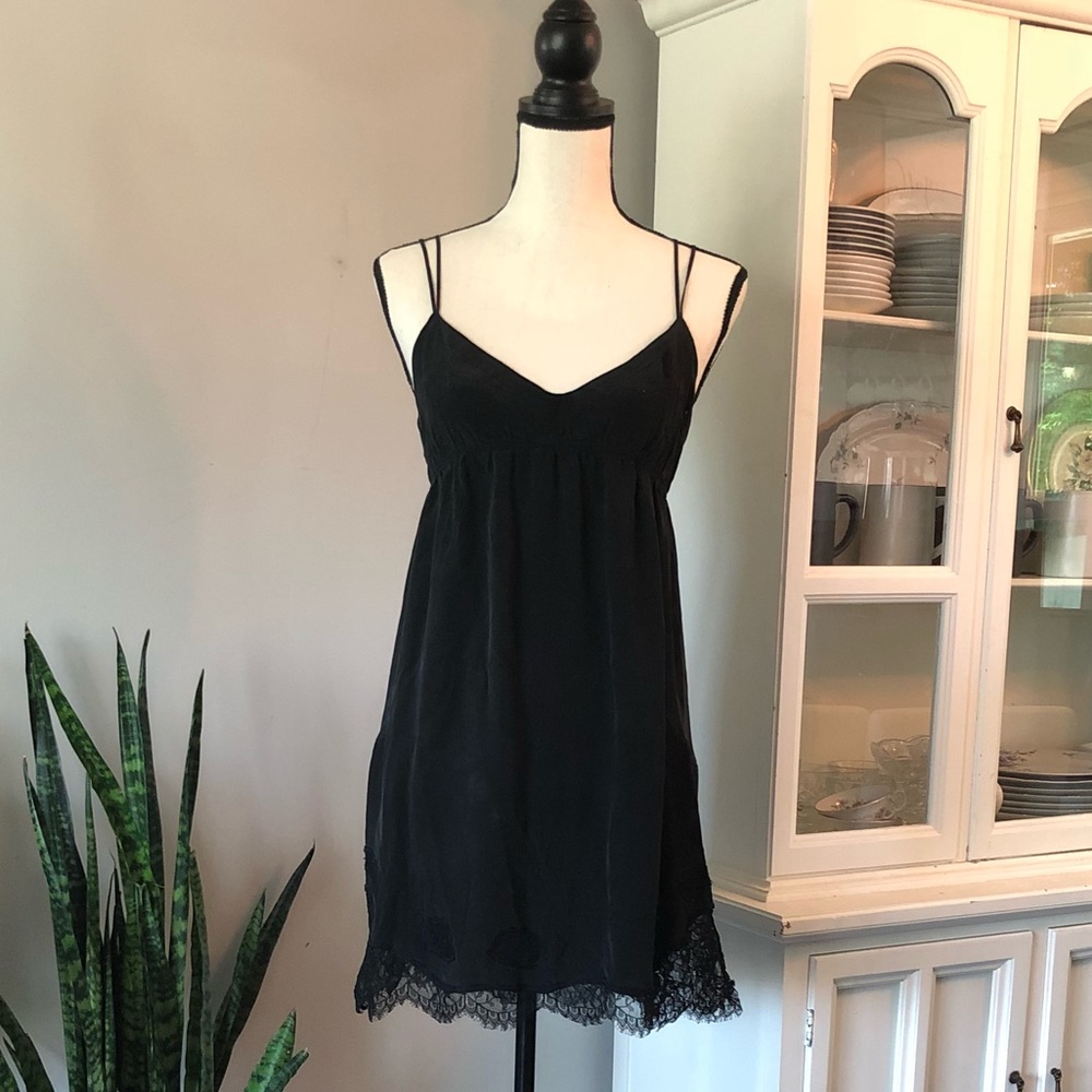WILFRED Silk black lace detail dress